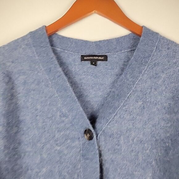 Banana Republic Alpaca Wool Blend Cropped Cardigan Womens Small Blue Soft Fuzzy - Picture 4 of 11